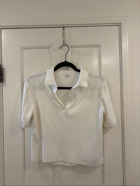 Uniqlo White Ribbed Cropped Polo Tshirt
